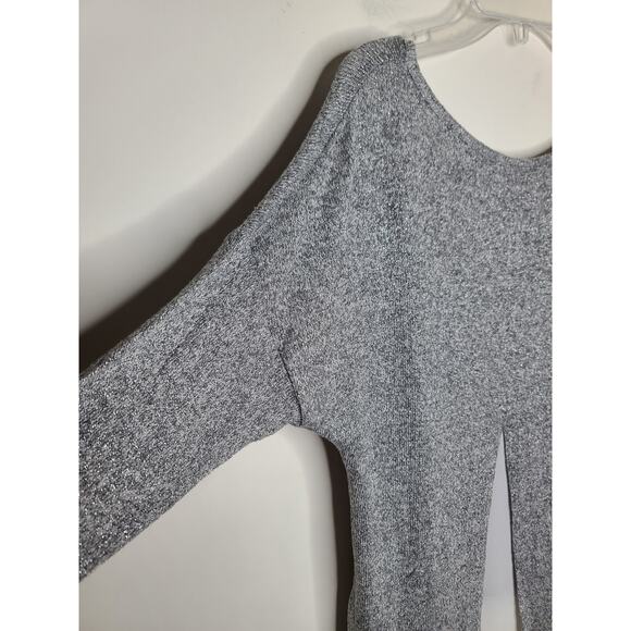 New York & Co metallic silver lightweight split back layered sweater - small - Picture 5 of 6